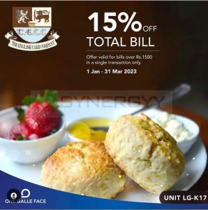 15% off on total Bill at The English Cake Company at One Galle Face Mall