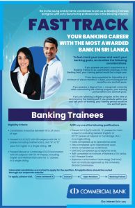 Commercial Bank – Banking Trainees Job Vacancy