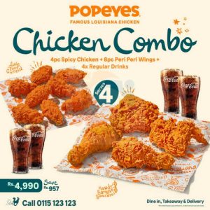 Popeyes chicken combo offer for LKR. 4,990 for serves 4