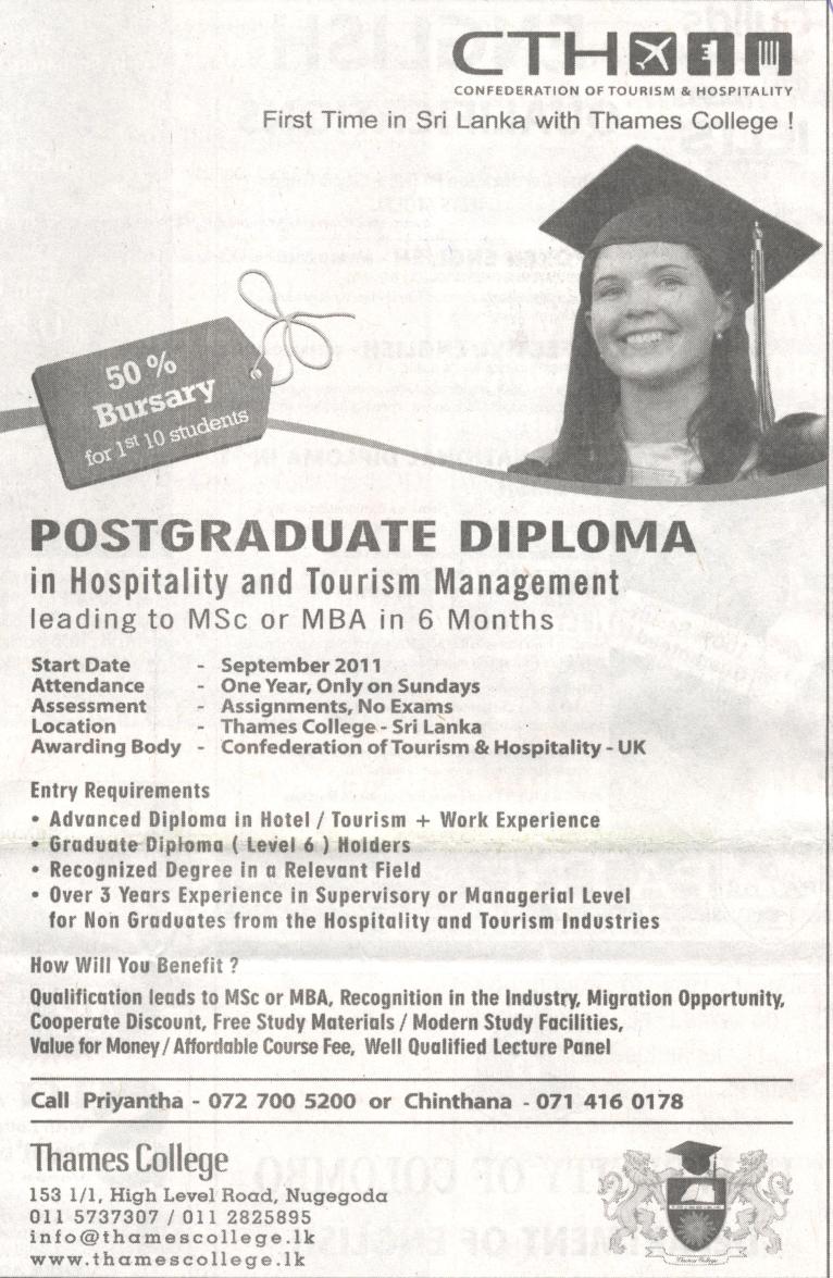 Postgraduate Diploma In Hospitality And Tourism Management By CTH 