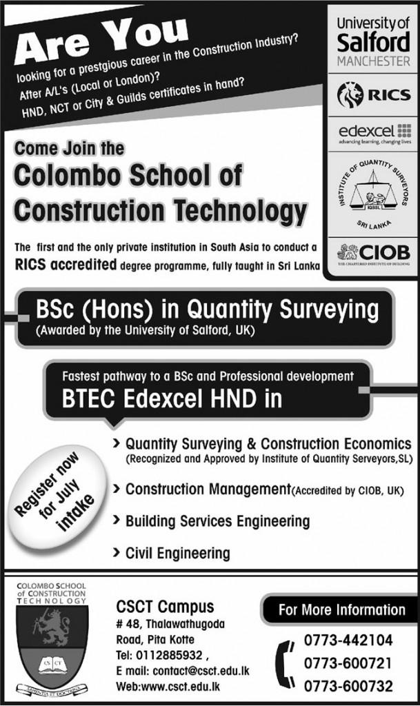 B.Sc (Hons) In Quantity Surveying Degree Programmes In Srilanka ...