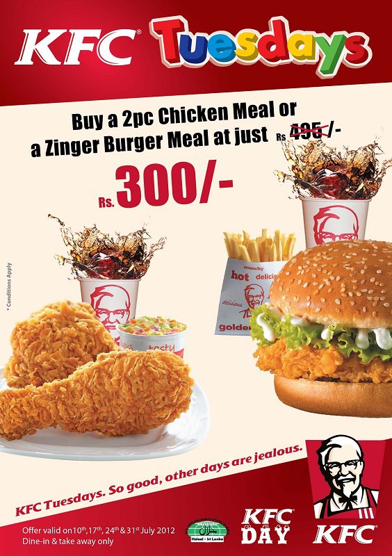 KFC Tuesdays Offer Buy 2 Pc Chicken Meal or a Zinger Burger Meal for
