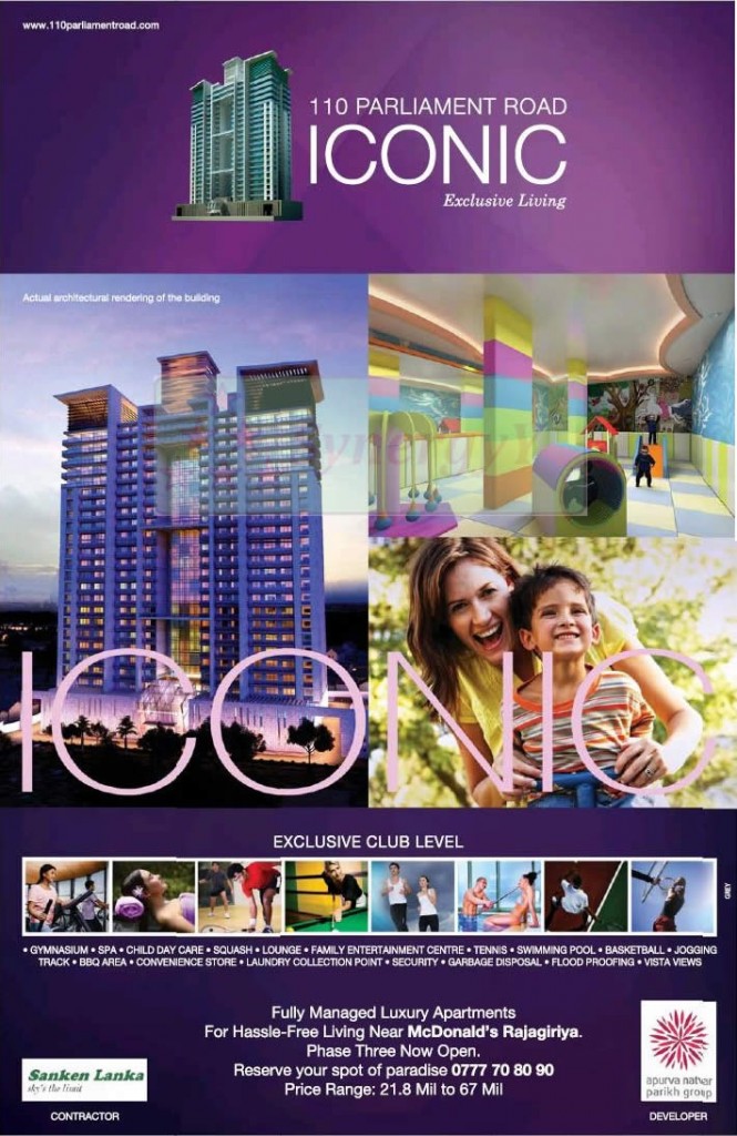 ICONIC 110 Parliament Road Condominium apartments Rs. 21.8 Million to