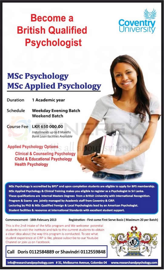 MSc Psychology And MSc Applied Psychology From Coventry University SynergyY