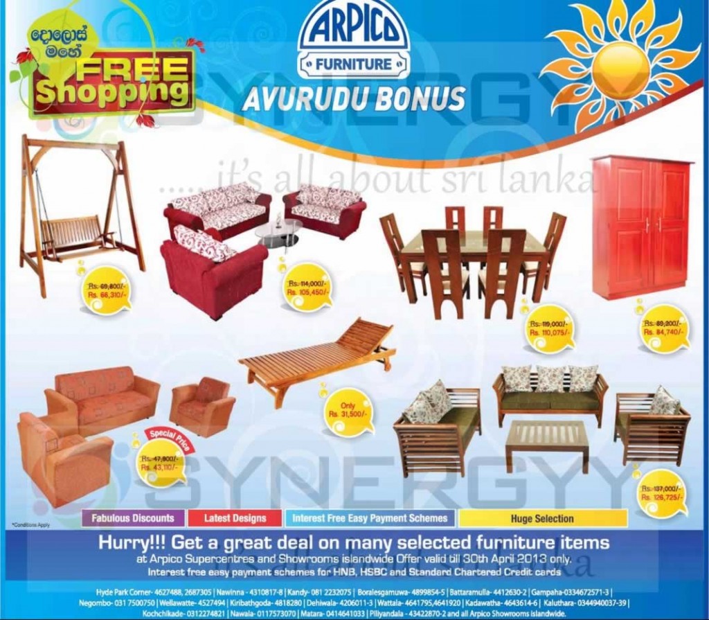 Arpico Furniture Sinhala &Tamil New Year (Avurudu) Sale valid till