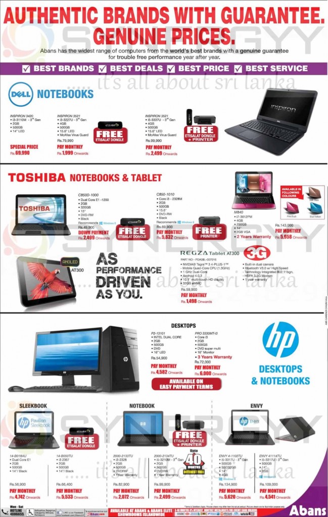 Laptops, Desktops and Tablets Prices in Sri lanka from Abans April