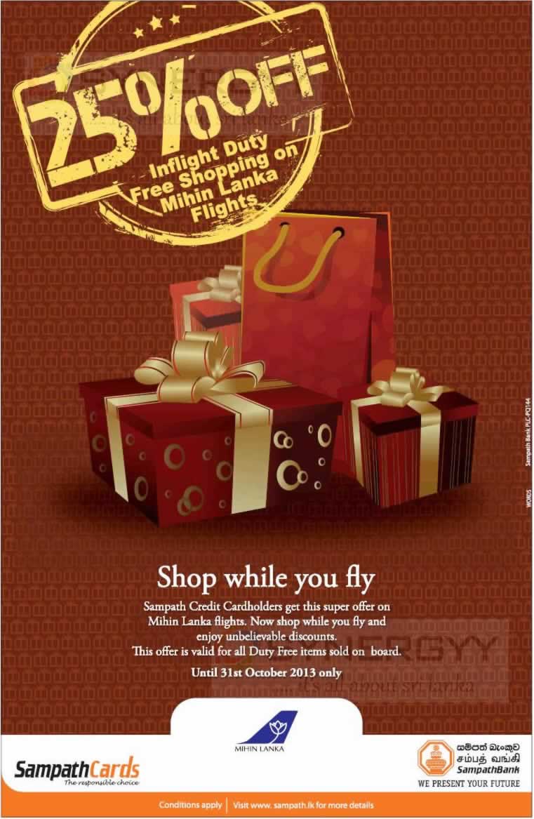 25 Off Mihin In flight Duty Free For Sampath Bank Credit Card Till 