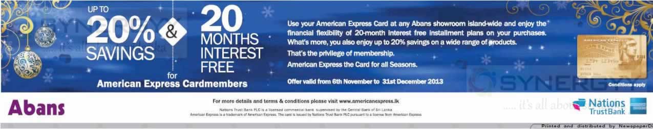 20 Save At Abans For American Express Credit Card Till 31st December 