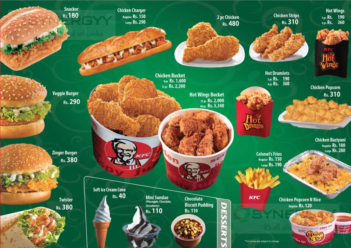 KFC Menu And Price List