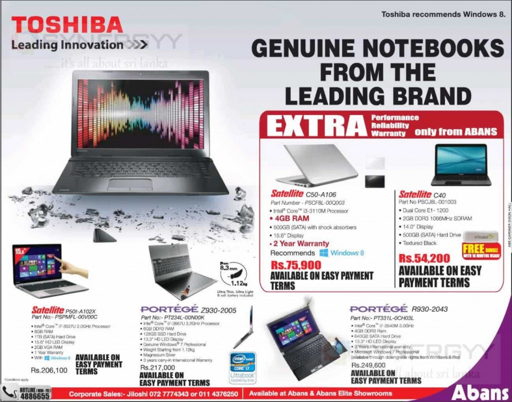 Toshiba Laptop Prices in Colombo Sri Lanka January 2014 SynergyY