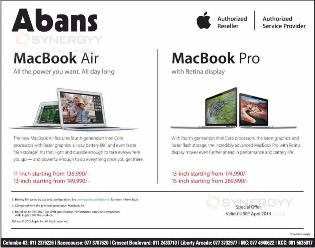 MacBook Air and MacBook Pro Prices in Srilanka Abans SynergyY