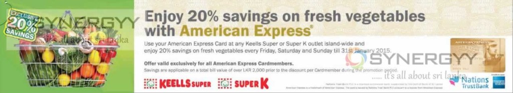 20% Saving for American Express Credit Card till 31st January 2015