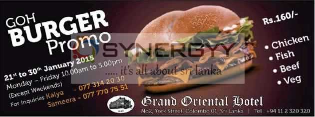 Grand Oriental Hotel Burger Promotion – from 21st to 30th January 2015