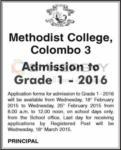 Methodist College, Colombo 3 Grade 1 School Admission for 2016 – Open now