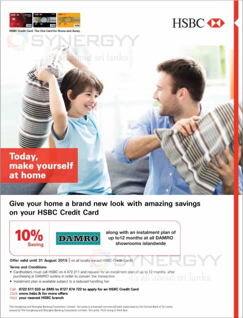 10% Save your purchases at Damro with HSBC Credit Card - Till 31st August 2015