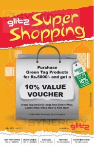 Glitz Super Shopping Promotion purchase Rs. 5000 or more and get 10% Value Voucher for free – Till 18th July 2015