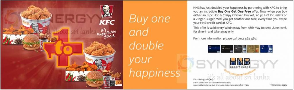 KFC Buy One Get One Free – Promotion till 22nd June 2016