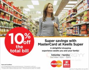 10% off on total bill for Master Card at Keells Super