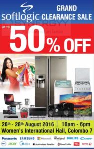 Softlogic Grand Clearance Sale – Discount upto 50% from 26th to 28th August 2016