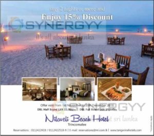 15% off at Nilaveli Beach Hotel for Booking more than 2 days – offer valid from 1st of Nov to 20th Dec 2016.