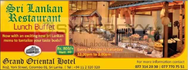 Grand Oriental Hotel – Sri Lankan Restaurant Lunch Buffet for Rs. 800/-