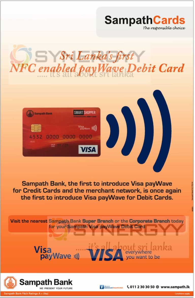 Sampath bank visa paywave debit card only from sampath bank SynergyY