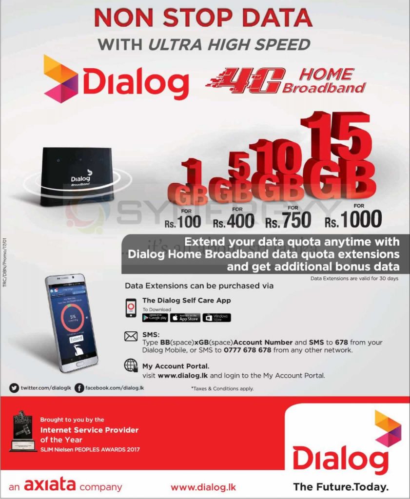 Dialog 4G Home Broadband – Packages available from Rs. 100- Upwards