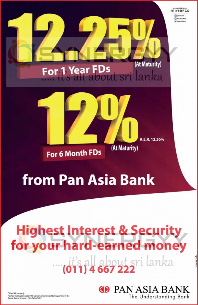 Highest Interest Rate From Pan Asia Bank For Short Term Fixed Deposits Synergyy 1788