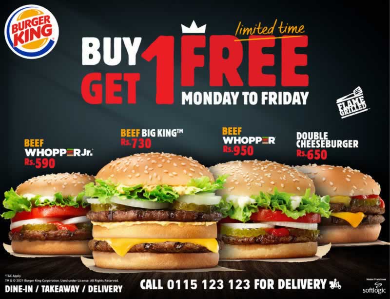 Burger King today Promotion - Buy 1 Get 1 Free