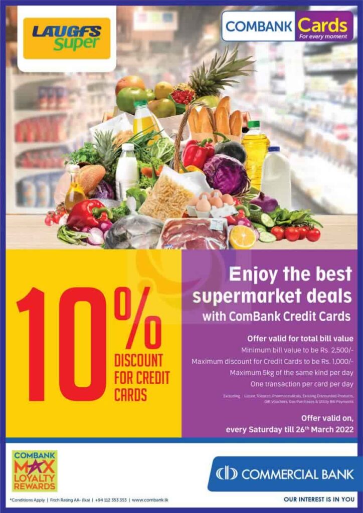 10% Discount for Commercial Bank Credit card at Laughs Super - Valid till 26th March 2022