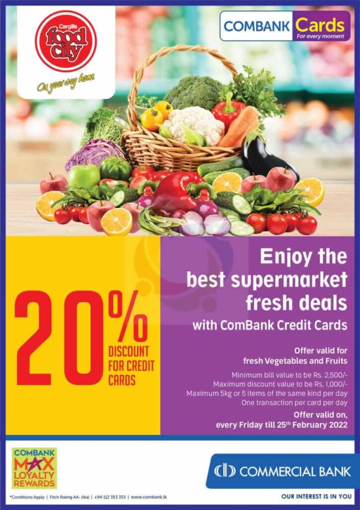 20% Discount for Commercial Bank Credit card at Cargills Food City - Valid till 25th February 2022