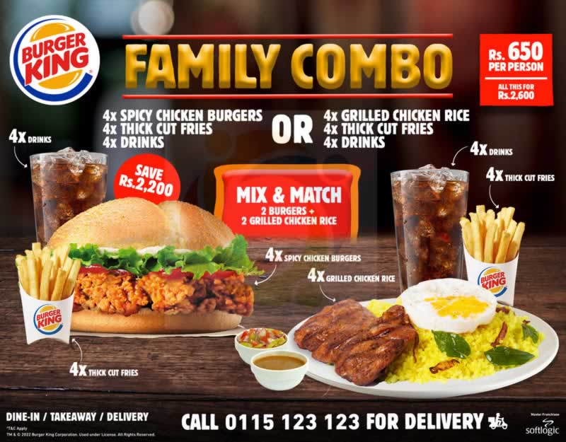 Burger King – Family Combo promo for 4 Pax – LKR. 2600-