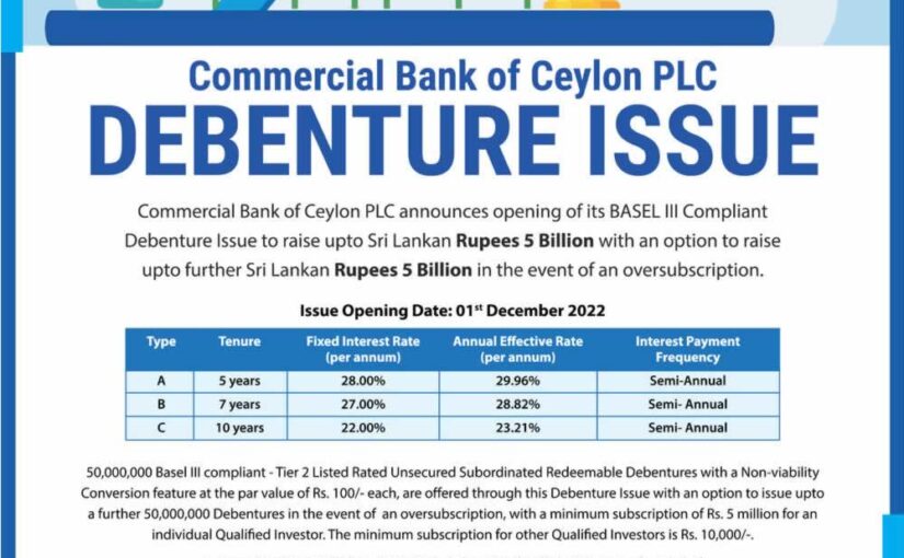 Commercial Bank of Ceylon PLC – Debenture Issue