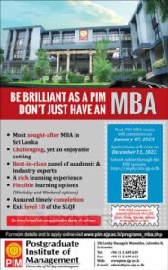 Master of Business Administration by Postgraduate Institute of Management (PIM) University of Sri Jayewardenepura